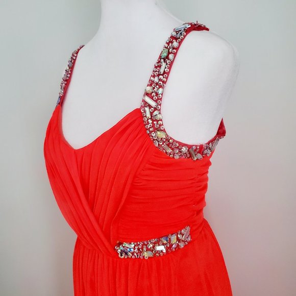 CITY TRIANGLES Sequined Gown Racer Back Sweetheart Neckline Pleats Layered Skirt - Picture 2 of 10